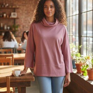 (G-210)apana Women’s Cowl Neck Long Sleeve Top Pink Size S Soft Stretch Casual‎